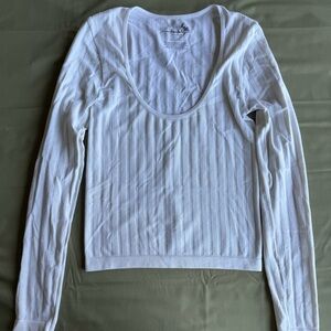 Free People White Ribbed Long Sleeve Top